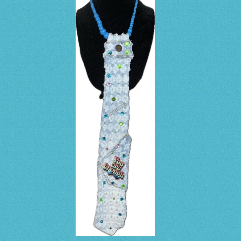 You Are ENOUGH Denim Neck Tie with Colorful Accents